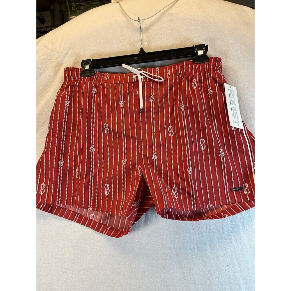 2XIST Men's Red and White Rope with Knots Stripped Swim Trunks Size XL Brand New